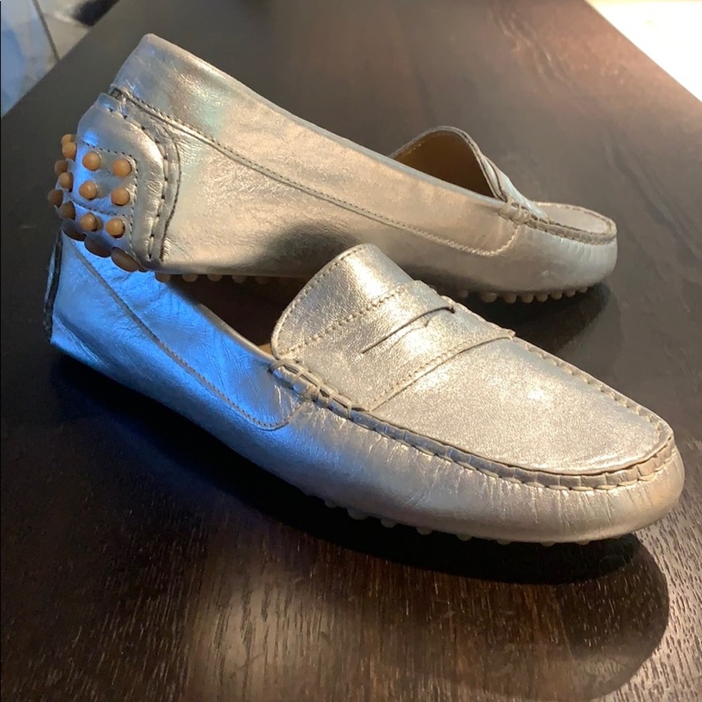 Size 8 Silver Leather Loafers Worn Once
